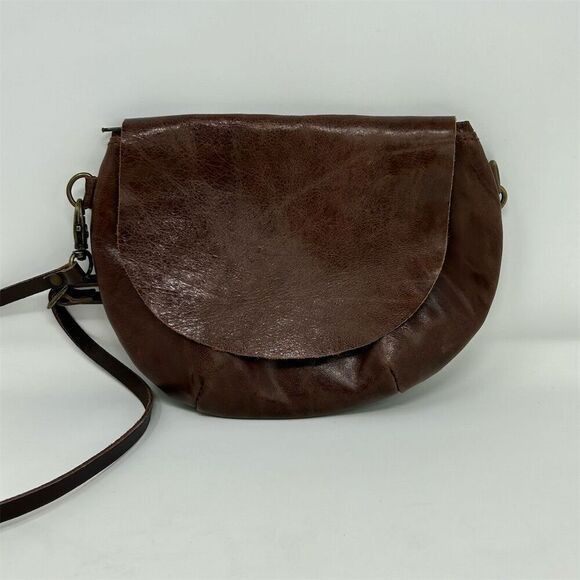 Boho Spanish Rossymina Small Brown Leather Round Crossbody Bag Adjustable Strap - Picture 5 of 13